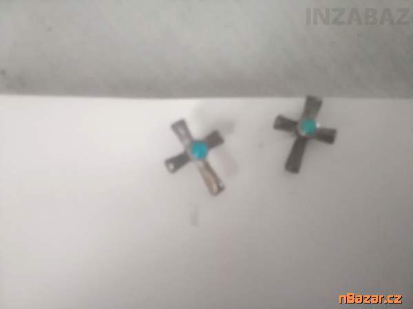 staré, stříbrné naušnice (řížek) s tyrkys. kamínk staré, stříbrné naušnice (řížek) s tyrkys. kamínk