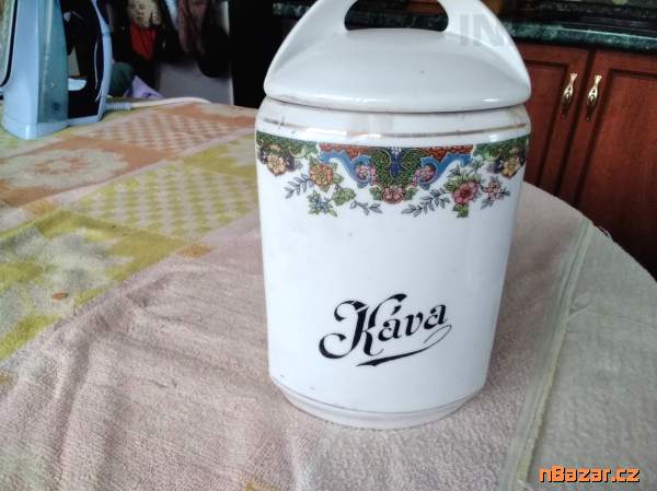 stará, porcelánová dóza na kávu s víčkem stará, porcelánová dóza na kávu s víčkem